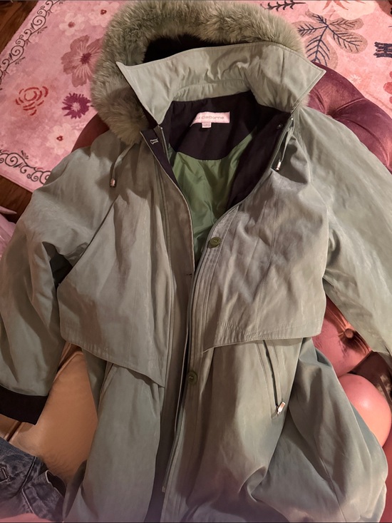 Liz Claiborne Jackets & Blazers - Liz Claiborne Sage Green Puffer Coat with Faux Fur Hood